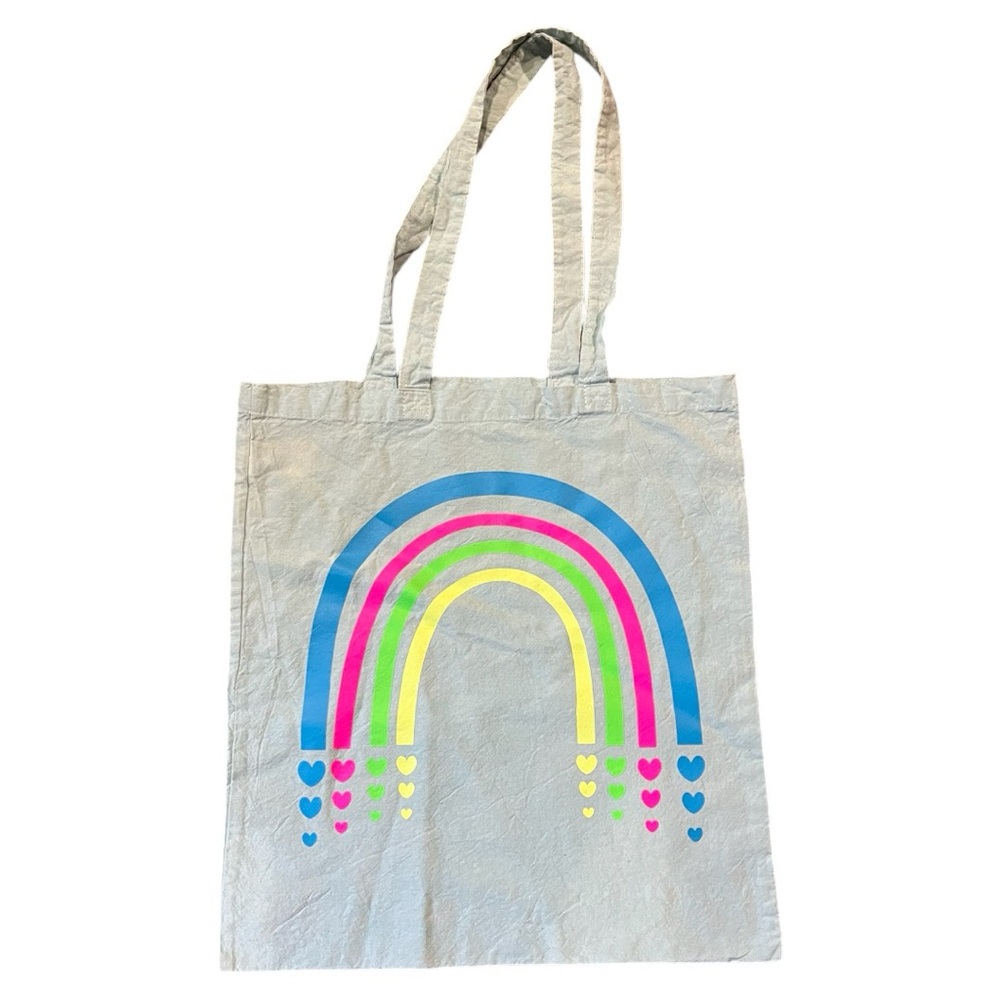Hand Dyed Tote Bag Mint Green Glow in the Dark Rainbow